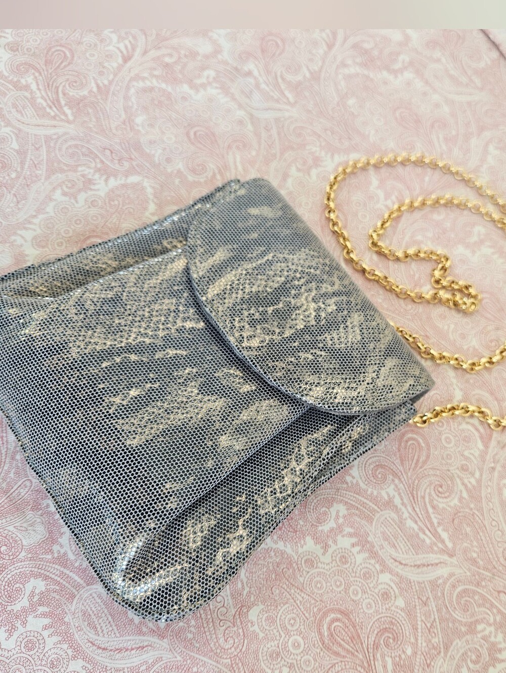 Vaneli Grey And Gold Snakeskin Shoulder Bags